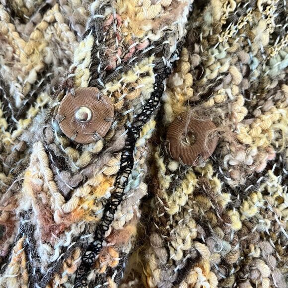 Vintage y2k Chunky Knit Long Cardigan Funky Fuzzy Zig Zag French Handmade - Picture 7 of 10